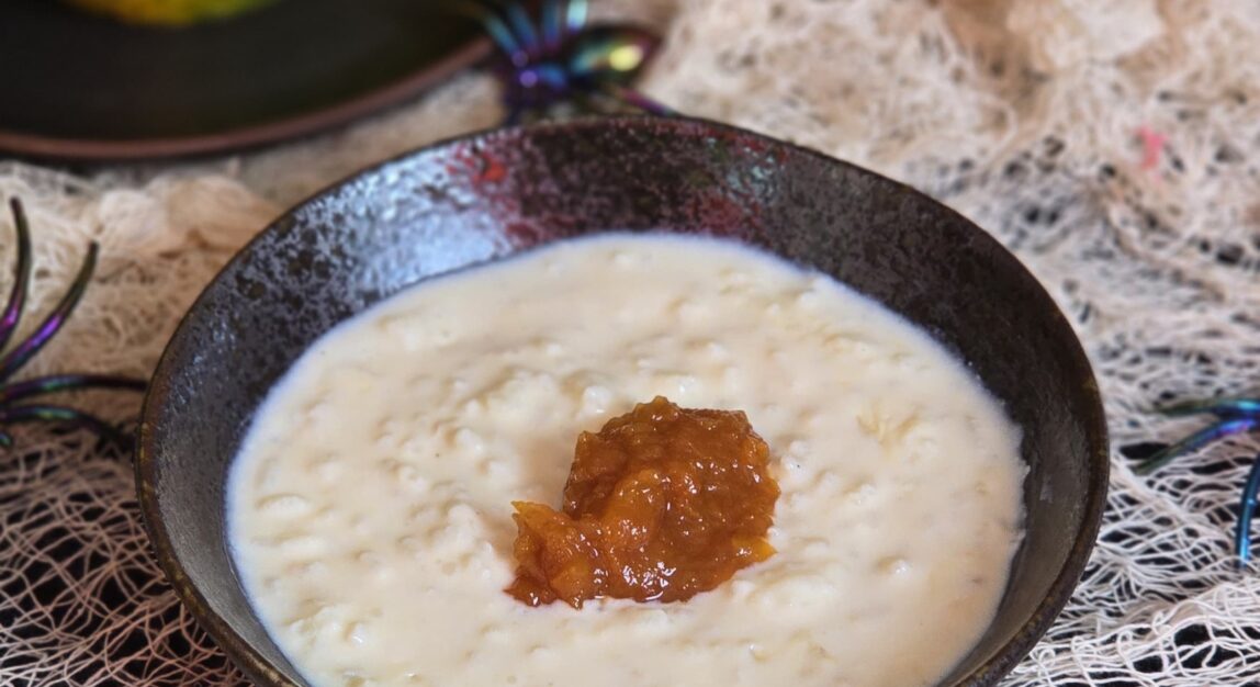 Arroz con leche con mermelada de papaya y calabaza